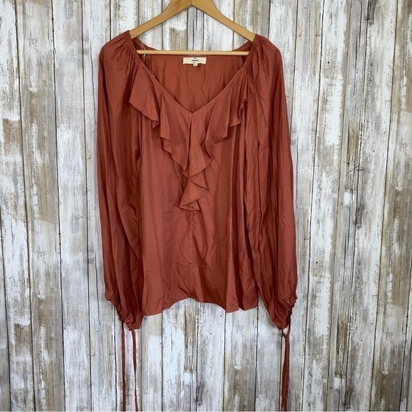 entro Tops - Entro Rust Colored Ruffle Neck Blouse